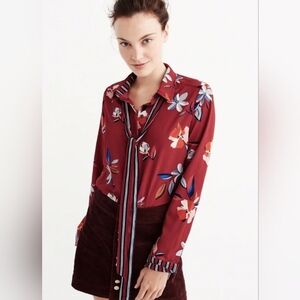 Abercrombie Red Floral Tie Neck Blouse